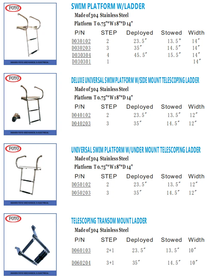 Best Boat Stainless Steel Telescoping Transom Mount Ladder For Marine