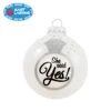 Silver wedding ring glass Christmas tree ornament with glitter decoration 100mm