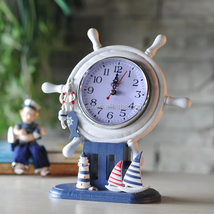 Wooden Ship Steering Wheel Clock,2 Sets 23x9x24cm Nautical Table Clock Buy Wooden Table Clock