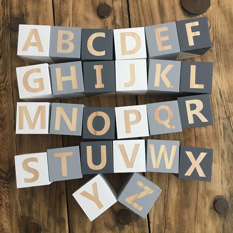 Nordic Style Wooden Alphabet 26 Letters Blocks Home Living Room