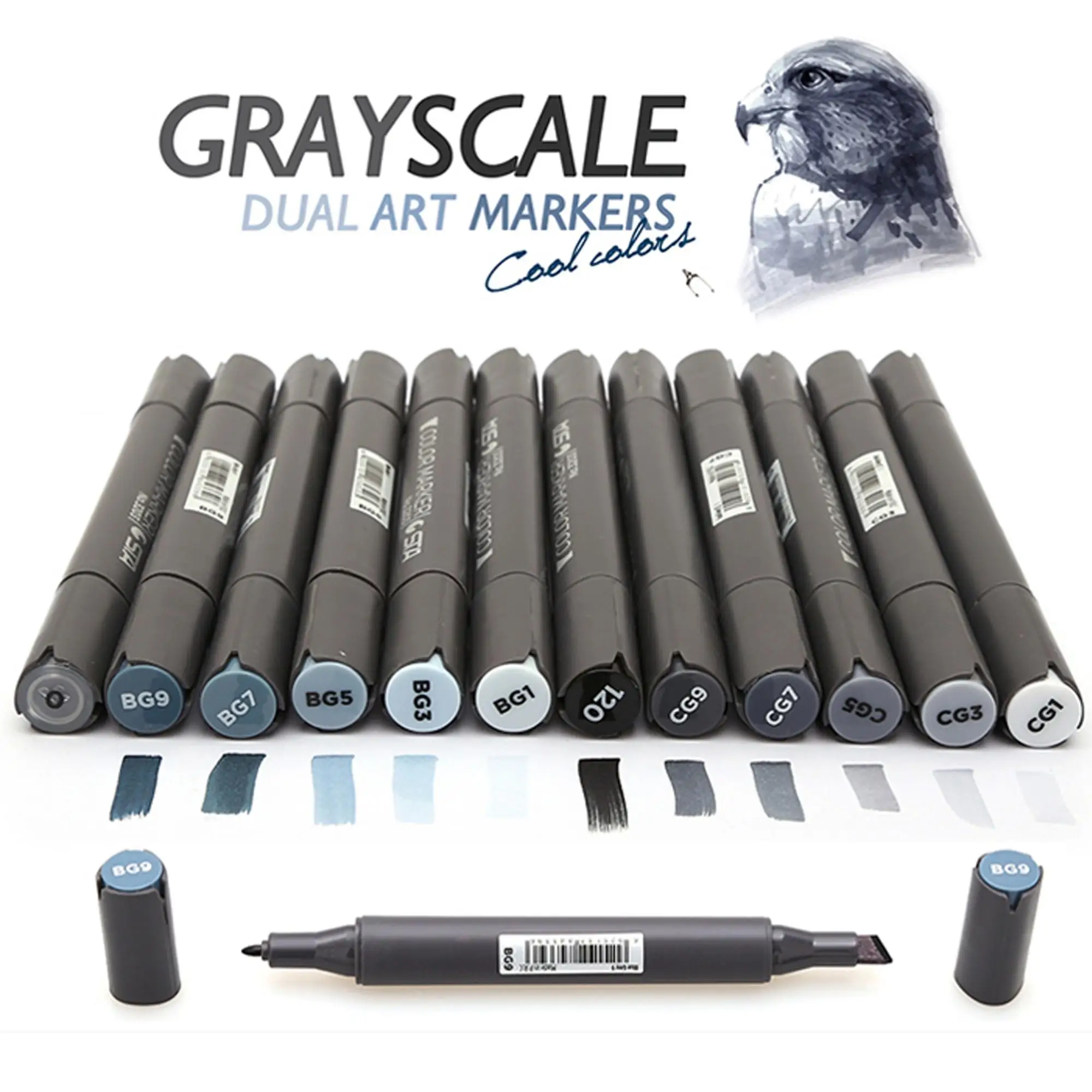 12 Color Cool Gray Marker Warm Gray Marker Set Dual Tips Alcohol Based Art  Marker for Drawing Manga Mark Art Supplier (Cool Gray)