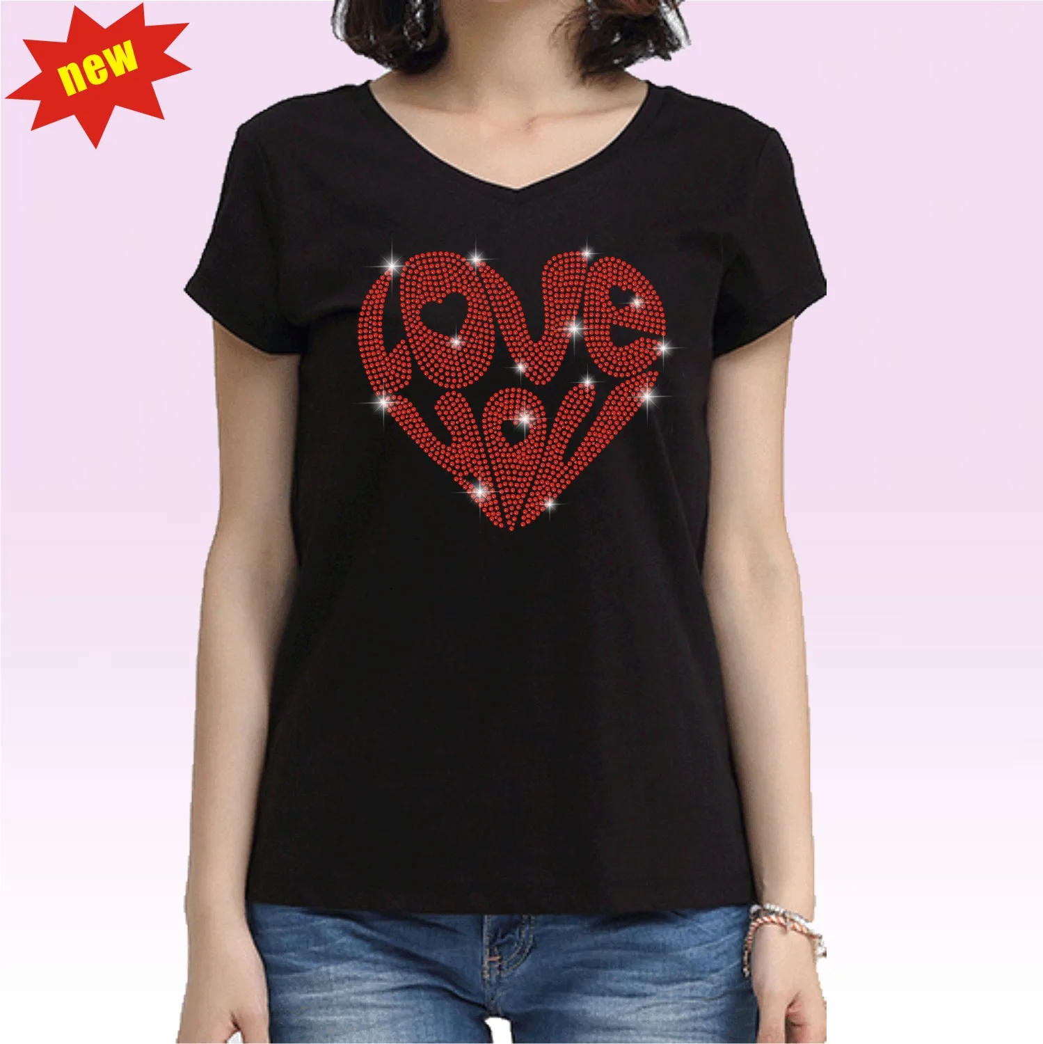 Bling Bling Love Heart Rhinestone Heat Transfer For Diy T Shirt 85 ...