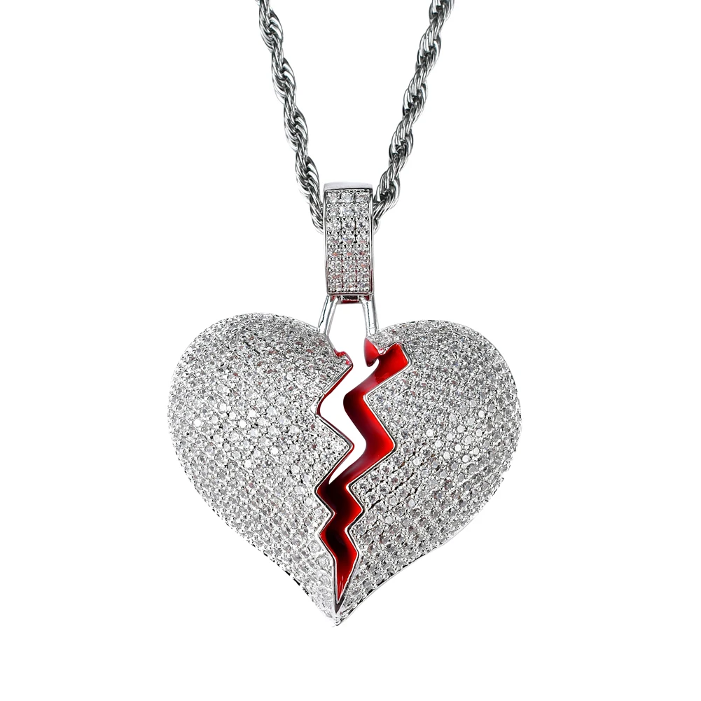 Bling Bling Hip Hop Heart Pendant Copper Micro Pave With Cz Stones ...