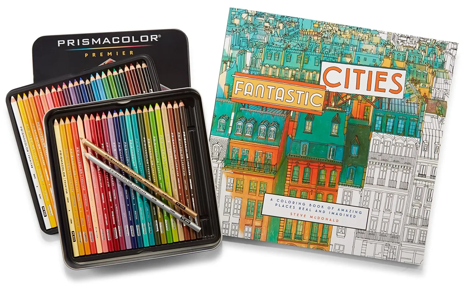 Prismacolor Premier Colored Pencils, Soft Core, 48 Pack and Adult Coloring Book (Fantastic Cities)
