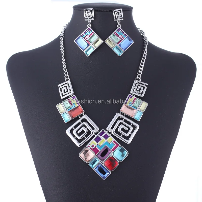 color stone pendant beautiful silver jewelry set