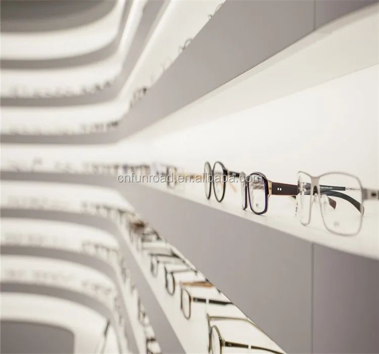 white wooden optical sunglasses store display furniture for sale