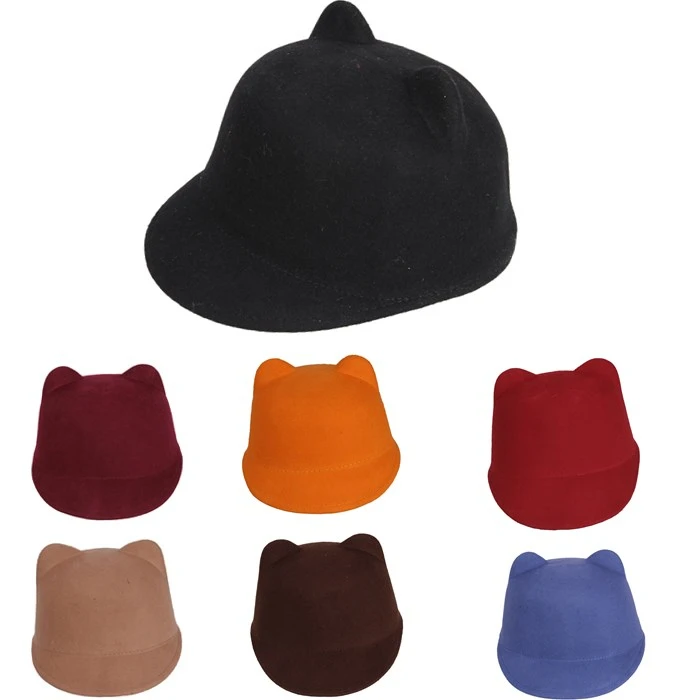 8Pcs Lot 100 Wool Girl Boy Fedoras hat With mickey cat ear Cap Child Sun hat