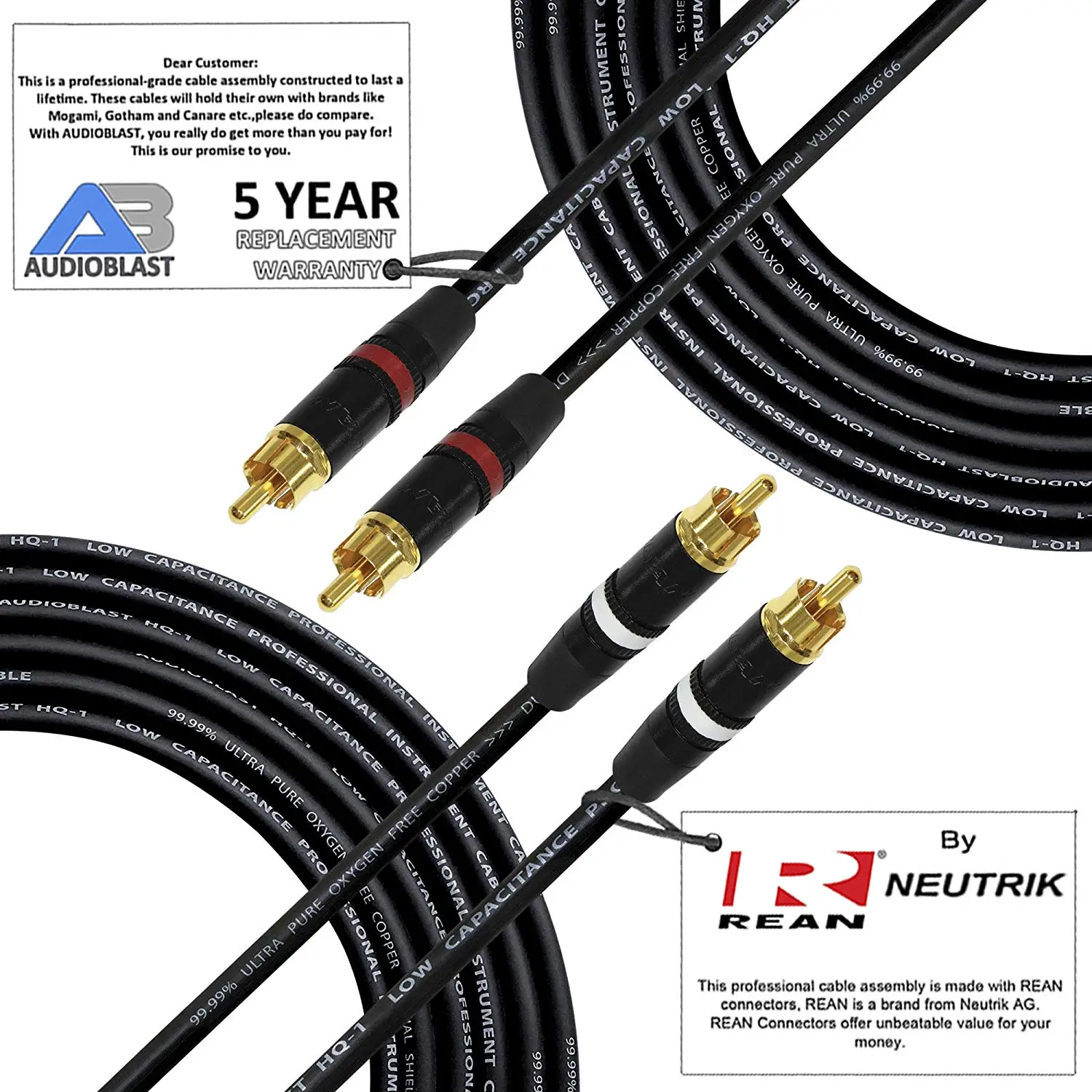 Buy 40 Foot RCA Cable Pair Audioblast HQ1 Ultra Flexible Dual