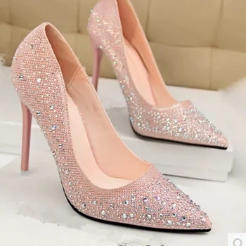Latest Fancy Diamond Wedding Dress Shoes Women High Heel Shoes Design ...