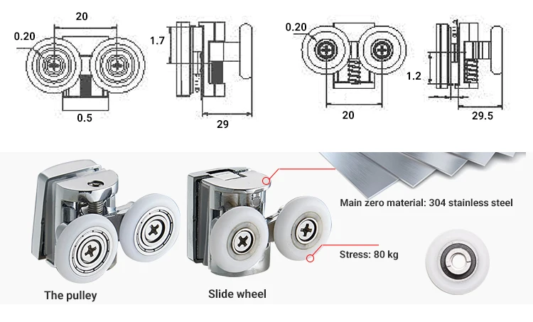 304 stainless steel New style wheel sliding door roller track and wheels for shower door
