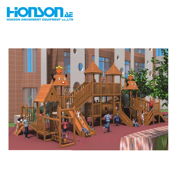 Wooden kindergarten high quality equipment kids animal series outdoor playground slide