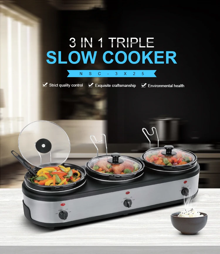 Buffet Warmer Original With Led Display Silver 3 Station Crock Pot