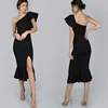 Woman Clothing Fashion One Shoulder Frill Design Black Bandage Women Long Evening Dresses 2018