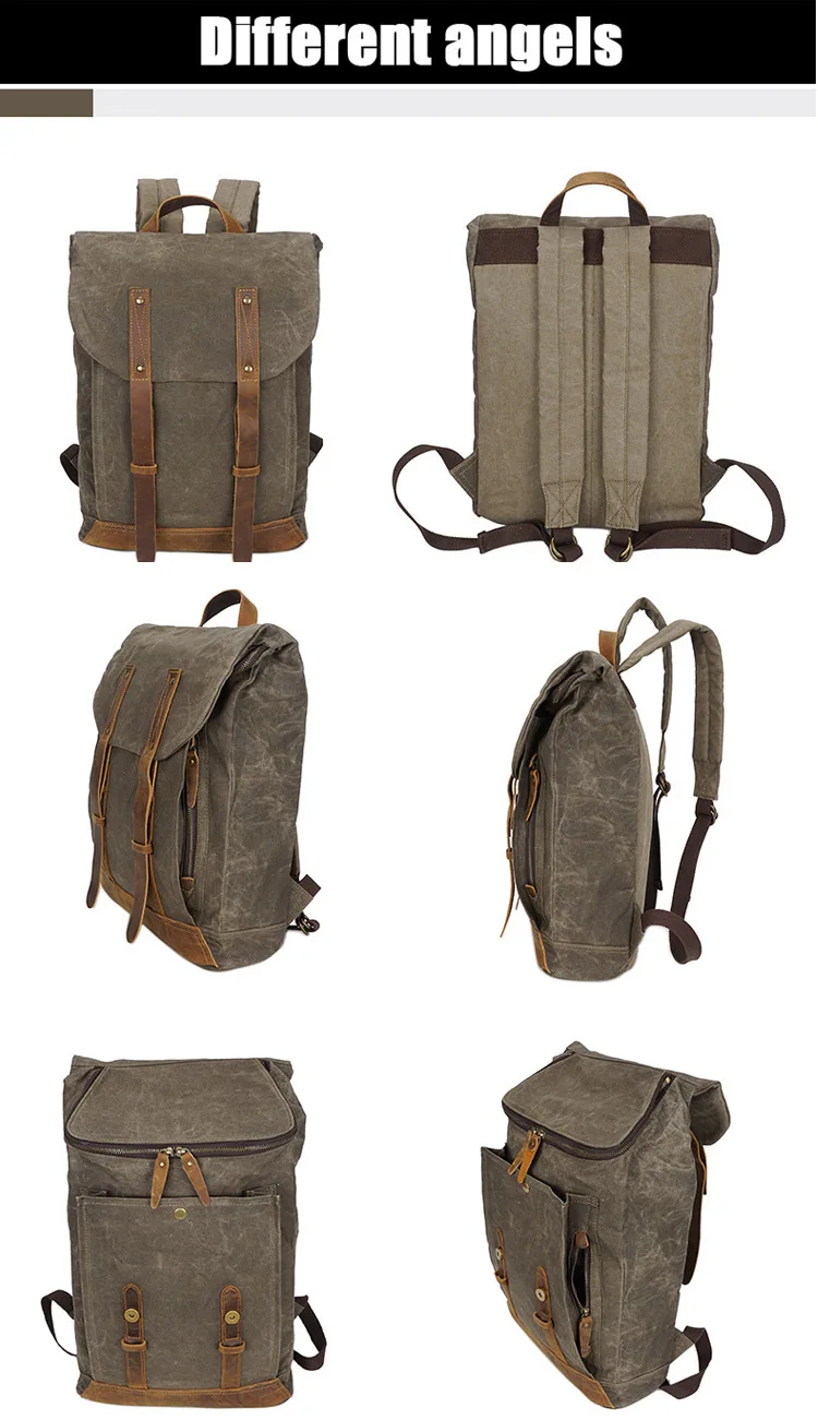 European retro vintage style water waxed resistant canvas back pack bagpack rucksack knapsack backpack bag