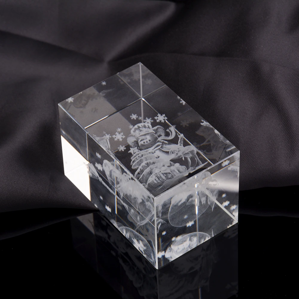 Beautiful Photo 3d Laser Engraved Rotating Crystal Glass Cube For Gifts