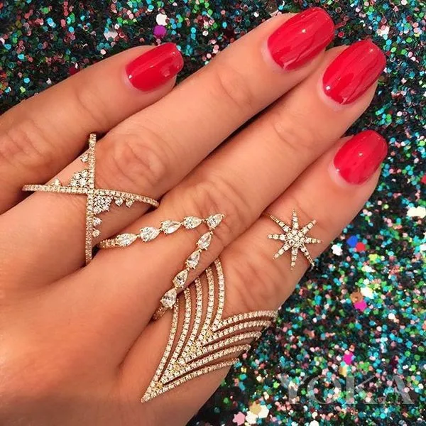 2018 new design elegant women finger rings jewelry pave cz LONG spike CROSS x full finger ring for women
