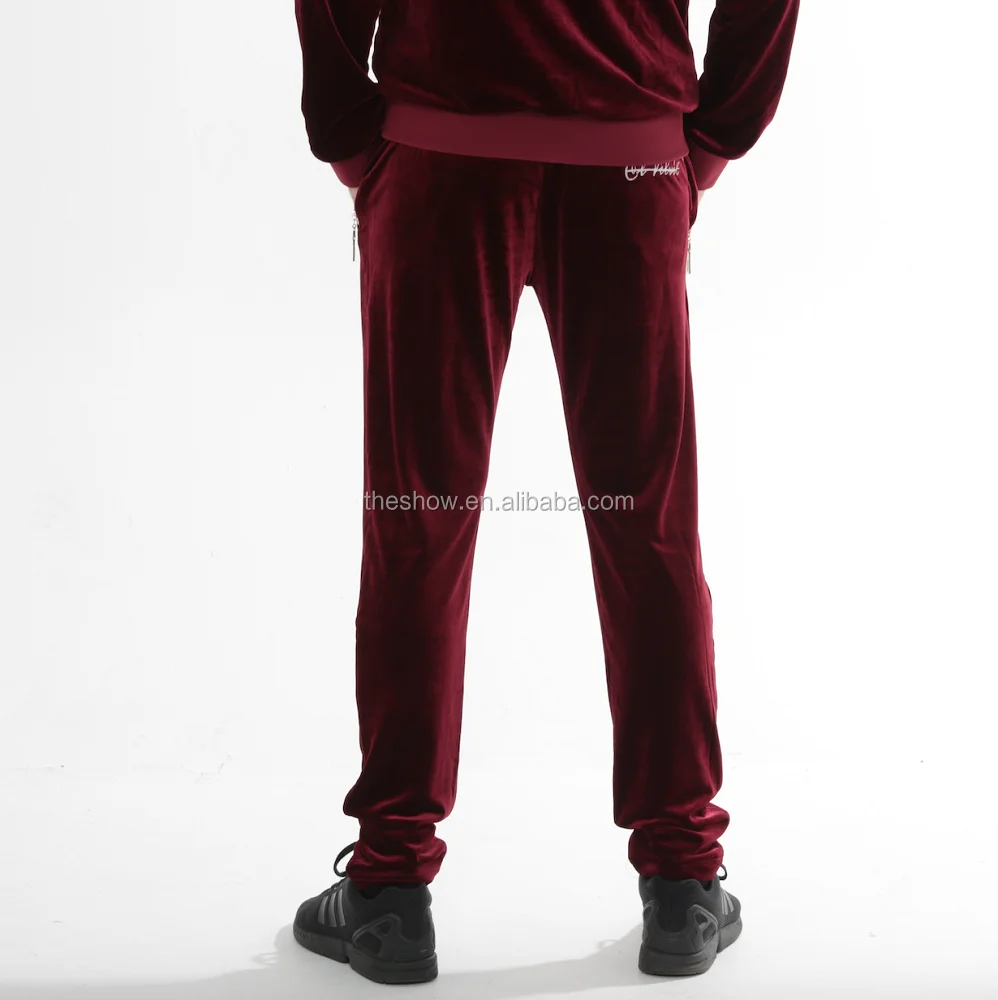 Bulk Wholesale Clothing Custom Zip Up Men's Red Burgundy Velvet