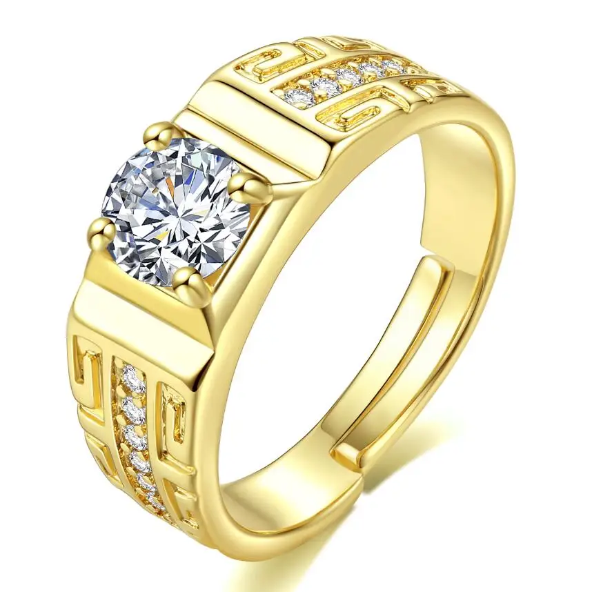 18k Yellow Gold Filled Aaaaa Zircon Ring For Men Adjustable Ring - Buy ...