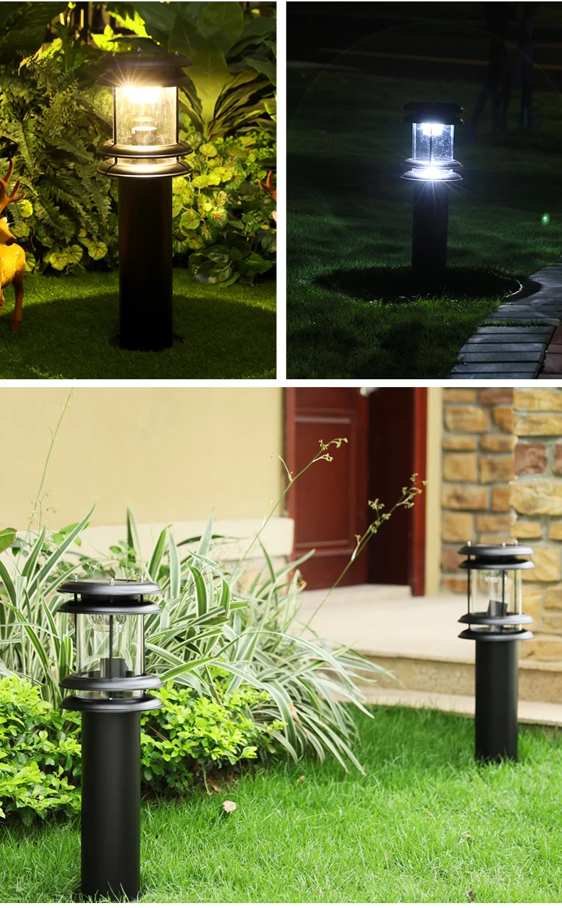 30CM 60CM 80CM Iron Lamp Body Material and IP55 IP Rating Outdoor Solar Garden Bollard light for Path Landscape