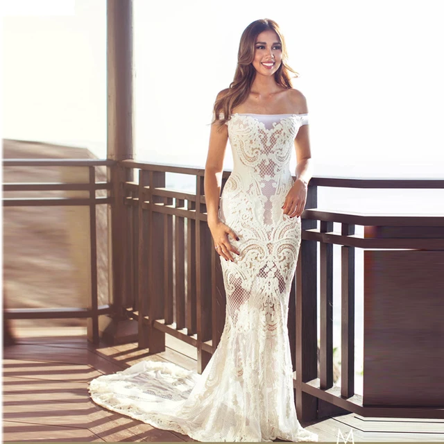 Off Shoulder Moroccan Wedding Dresses Mermaid Bridal Wear Lace
