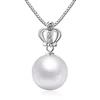 100% 925 Sterling Silver Crown Charm Shell Round Pearl Pendant Necklace