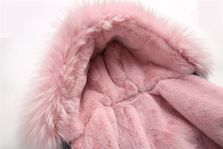 Cotton With Natural Fake Rabbit Fur Lining Raccoon Fur Collar Women ...