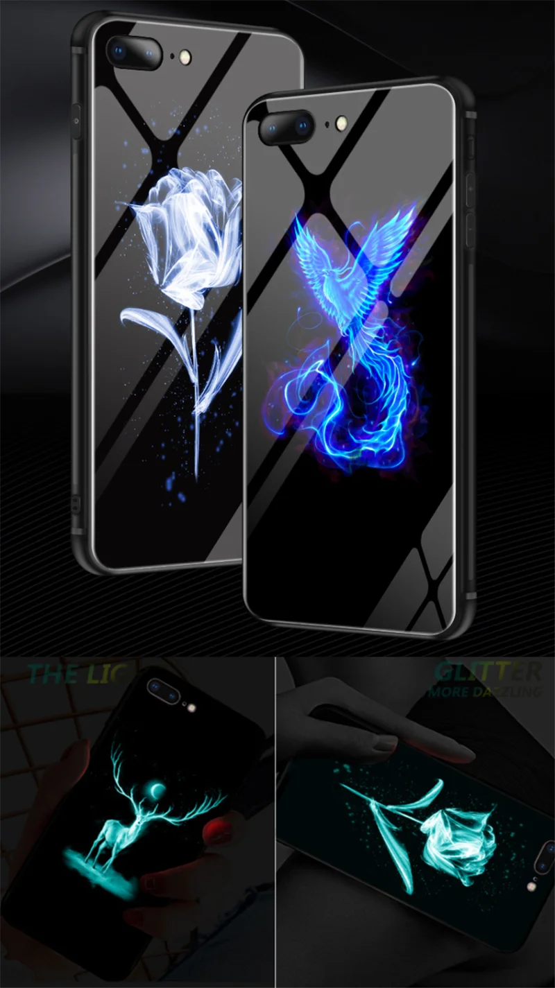 Luxury Cartoon Comics Luminous Tempered Glass Phone Case for iPhone XS MAX XR 8 7 6s Plus 7Plus 8Plus Logo Coque Ironman Cover