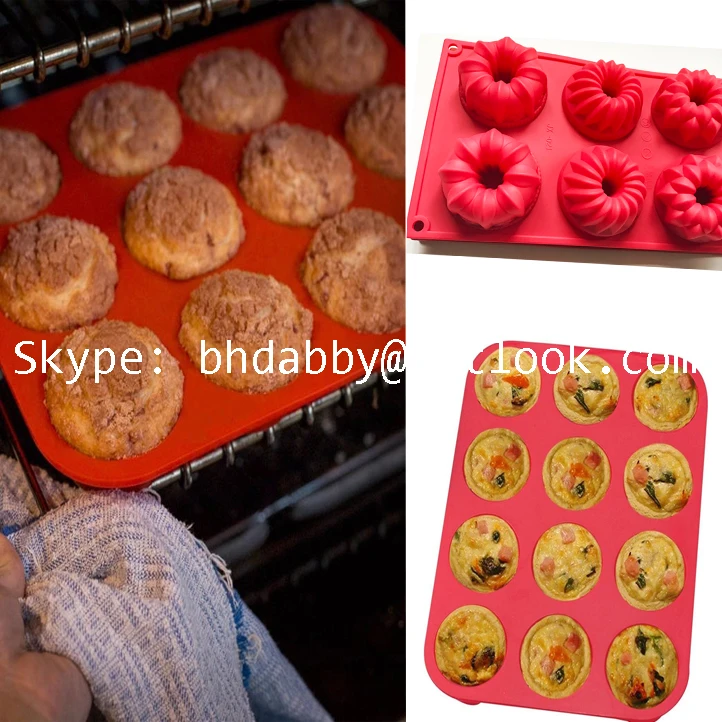 Premium 12 Cups Round Silicone Muffin Cake Loaf Baking Pan Silicone Non