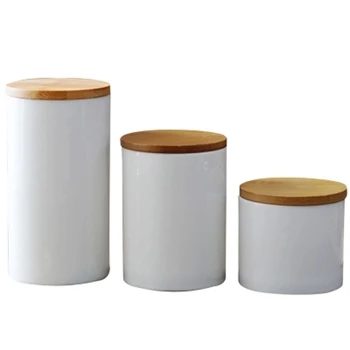White Ceramic Bottle Jar With Bamboo Lid - Buy Ceramic Bottle Jar ...