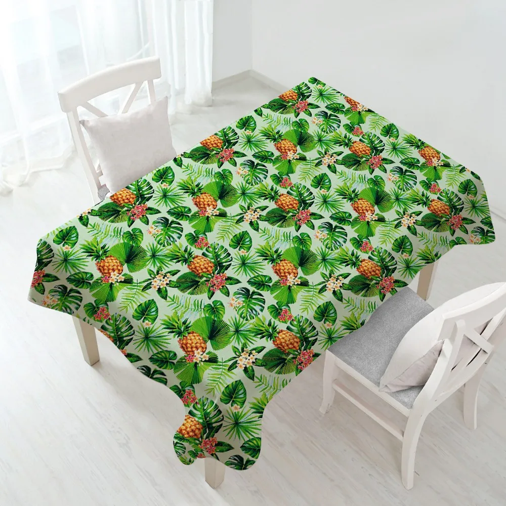 Traditional Printed Tablecloth With Tropical Pineapple And Plants