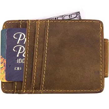 Men S Leather Magnetic Money Clip Wallet And Card Holder