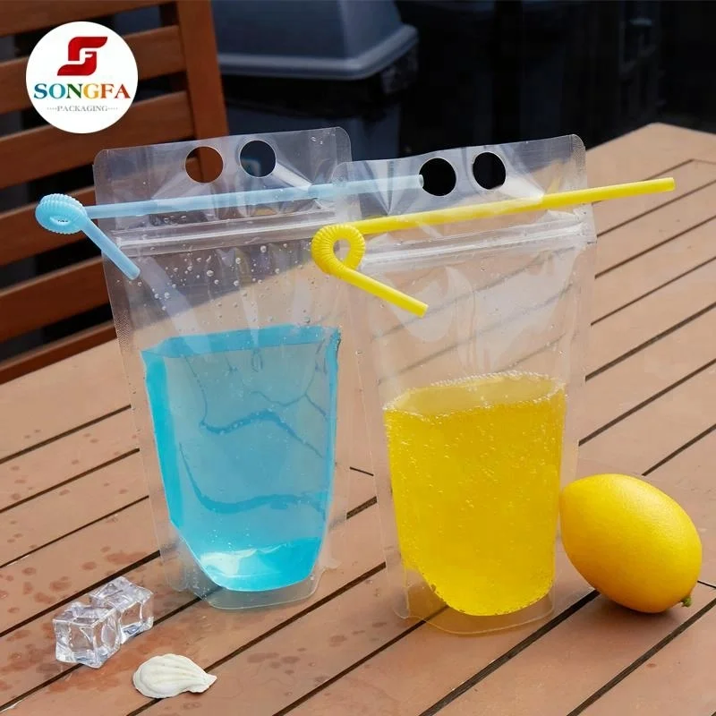 Take Away Juice Pouches Drinking Water In Plastic Bag With Straws Drink Bags Disposable