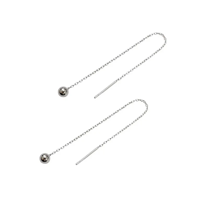 925 Sterling Silver Elegant Long Chain Silver Ball Earrings Tassel