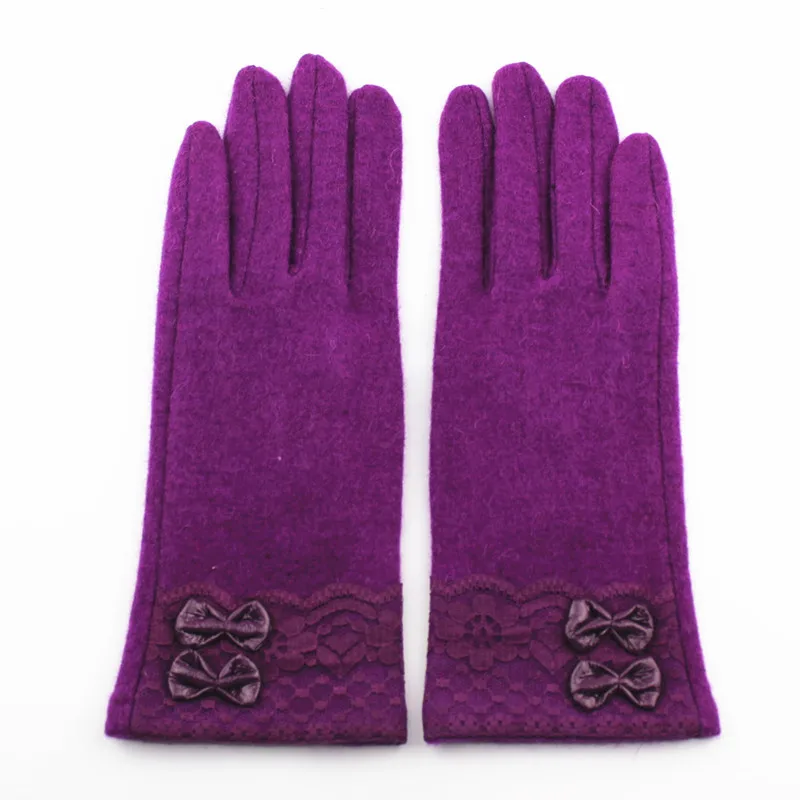 Purple girls sweet woolen gloves fashion lace bow wool gloves for iphone