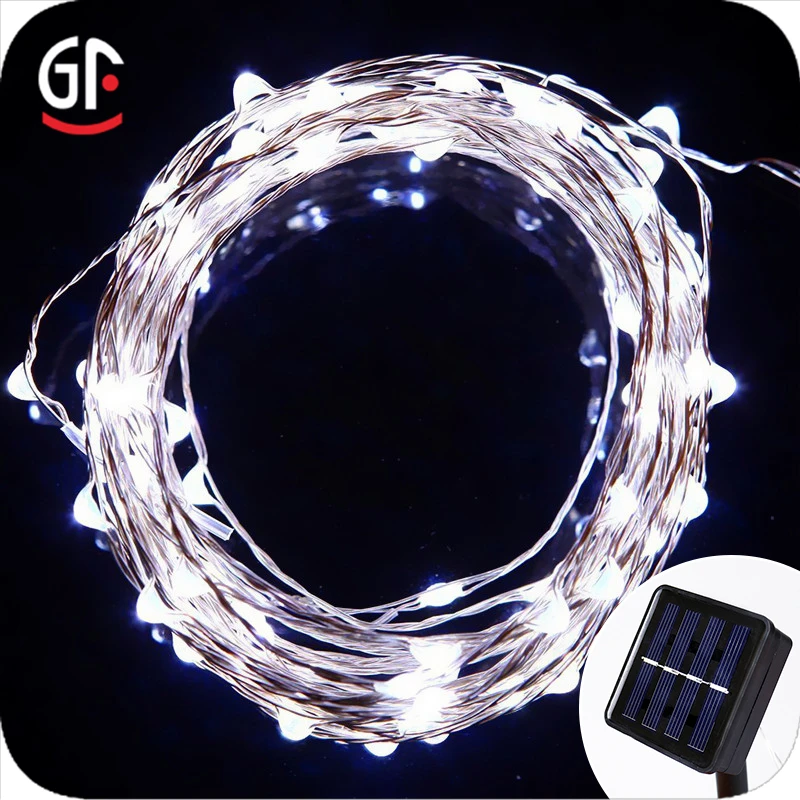 10M 100 LEDs Solar LED String Strip Light Waterproof Copper Wire String Lights Warm White Cool White For Outdoor Christmas Party