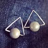 925 sterling silver jewelry geometry triangle pearl stud earrings