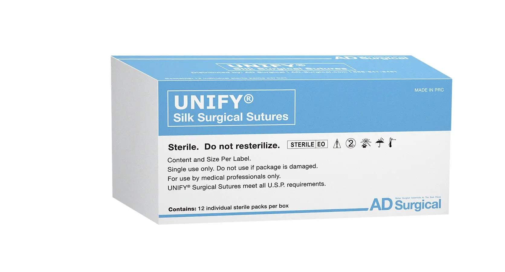 UNIFY Surgical Silk Sutures. #M-S418R19 Non-Absorbable. Braided Black. Size 4/0. 18"45cm Thread. 19mm 3/8 Circle R/C Needle (FS-2/C-6). 12 Foil Packs/Box.