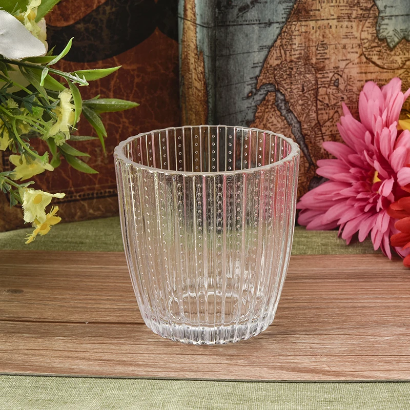 Classic clear glass candle jars lines and dots wholesale for home decoration