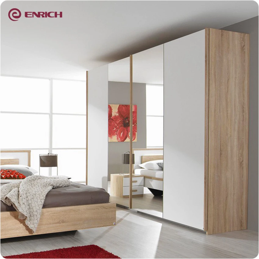 Modern Style I Shape Bedroom Wardrobe Design Sliding Mirror Door