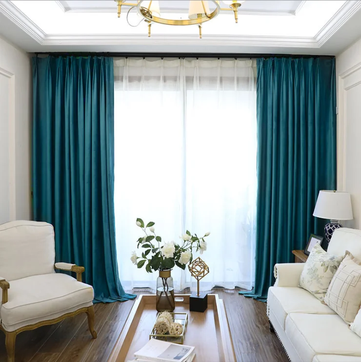 Бирюзовые шторы в интерьере гостиной Ready Made Velvet Blackout Curtains For The Living Room Blue - Buy Velvet Curtai