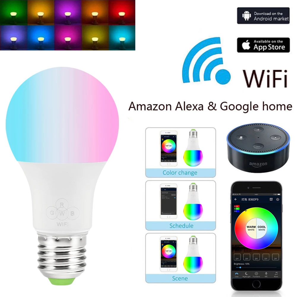Smart LED Light Bulb Multicolor Changing Light Bulbs with WiFi Remote Control Dimmable Night Light Bulbs Compatible with Smart Life 1 Pack VIGIND Light Bulbs Alexa and Google Home APP