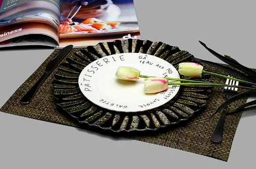 Tableware Market in Guangzhou Gold Silver Rim Glass Charger Plate Under Plate