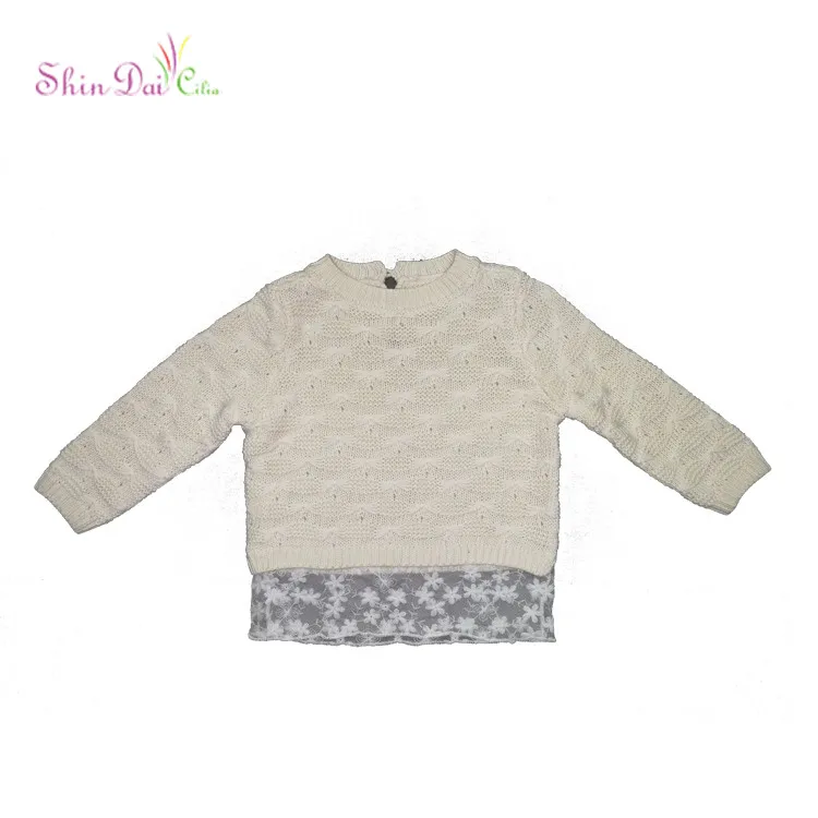 All Kinds Of Dissimilarity Pure Color White Knitted Baby Girl Sweater with Lace