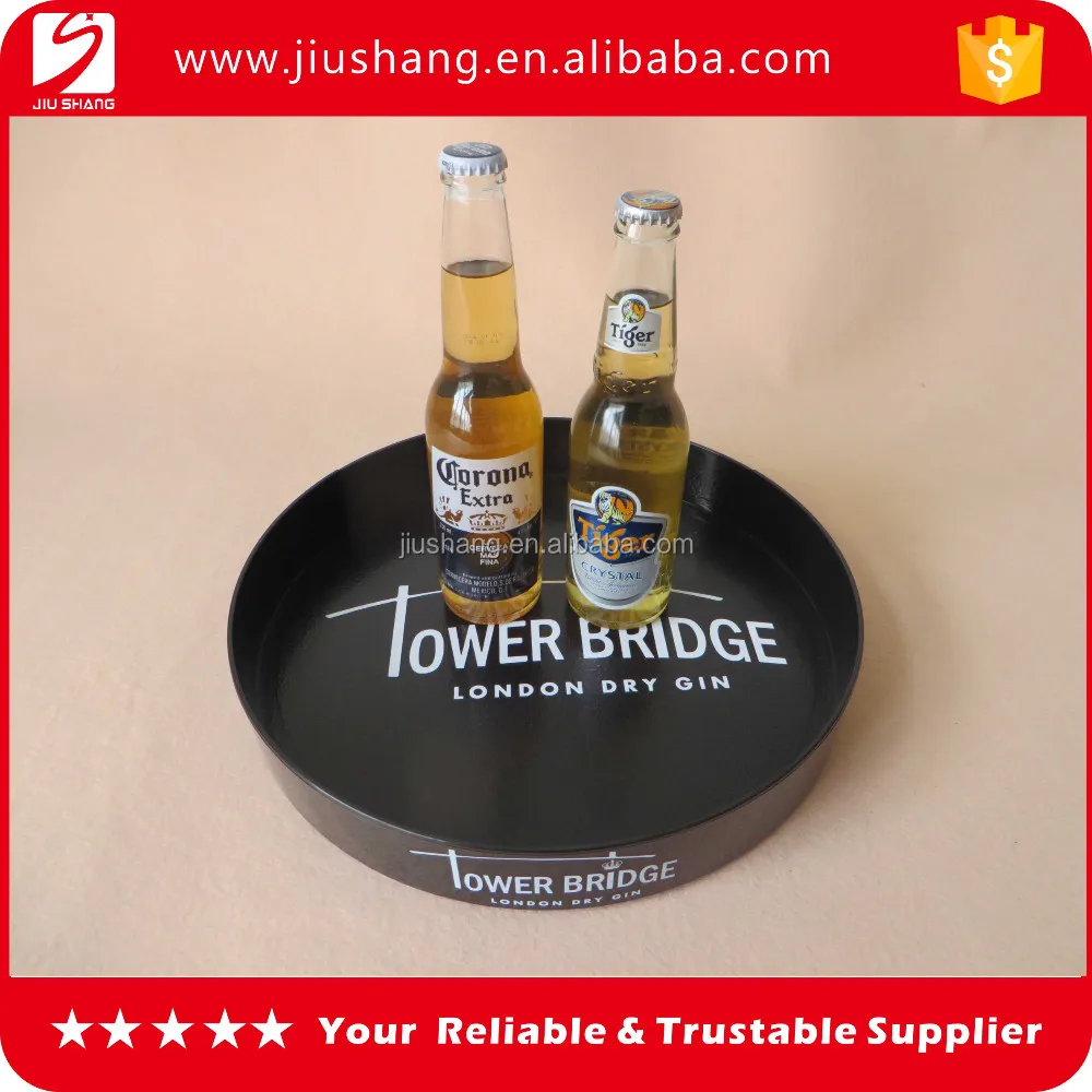 High Quality Custom Logo Anti Slip Tin Beer Metal Bar Serving Tray With