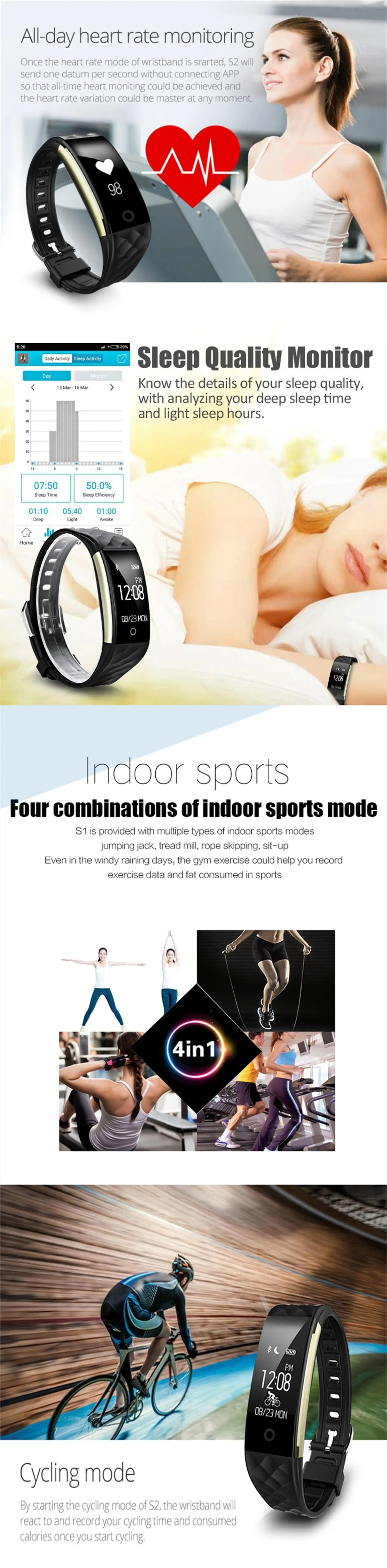 Original S2 Smart Band Wristband Bracelet Heart Rate Pedometer Sleep Fitness Tracker IP67 Waterproof Smart band