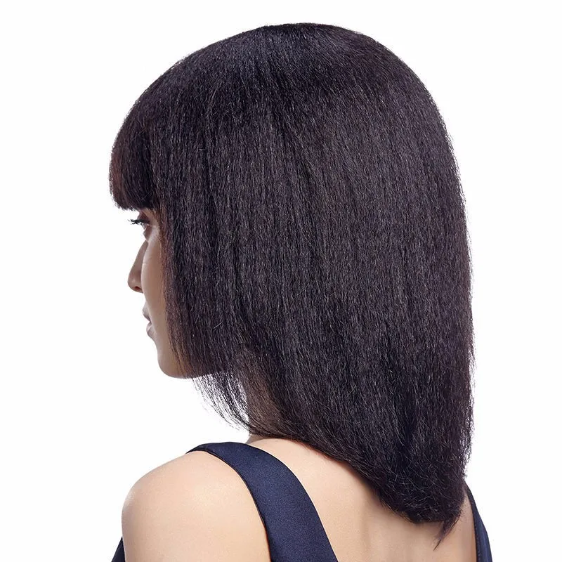 Wholesale 12 Inch Kinky Straight Yaki Full Lace Wig Virgin Indian Human Hair Short Cut Bob Lace 