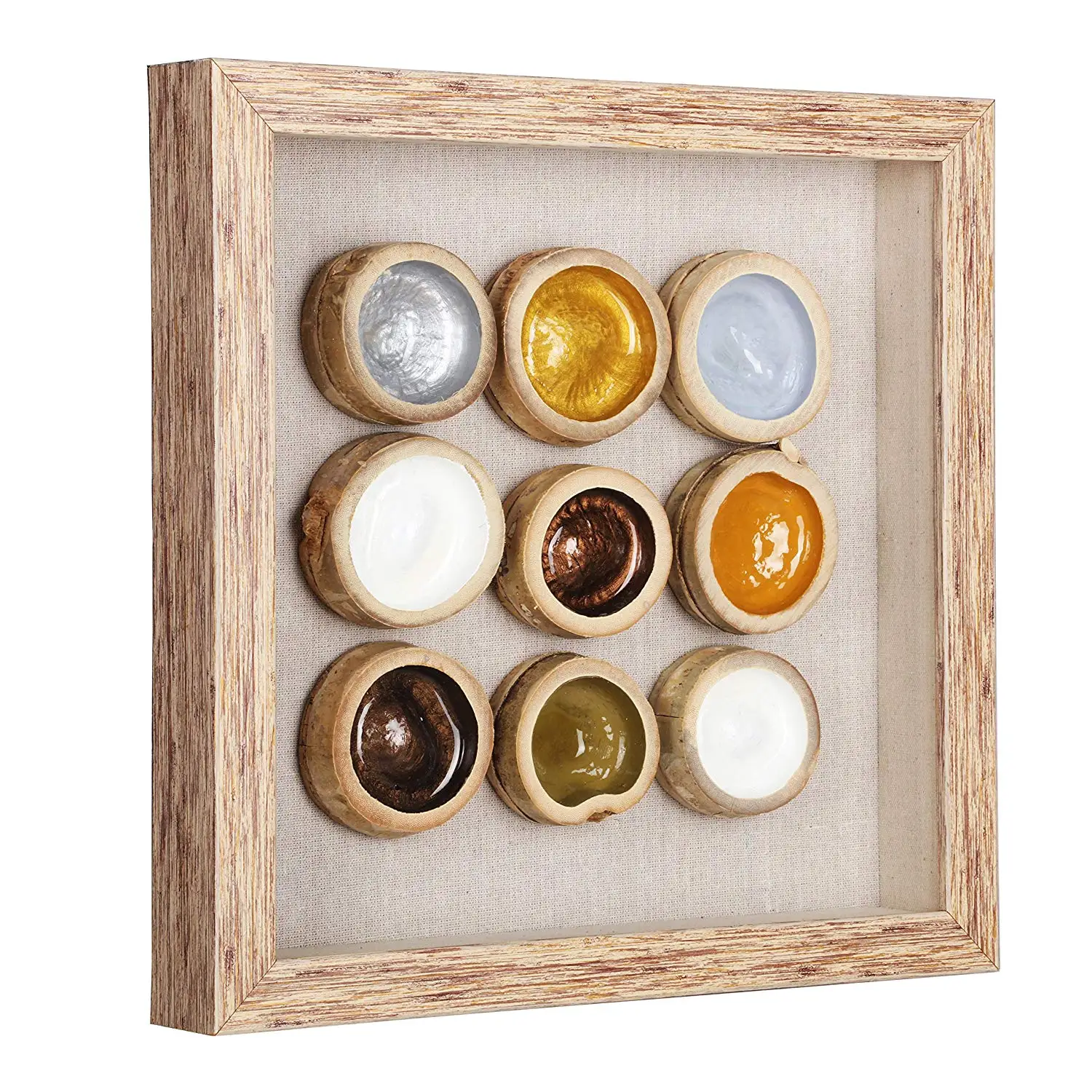 Shadow Box with Glass Cover, Natural Bamboo Art Frame for Wall Decor, 14 x 14 inch