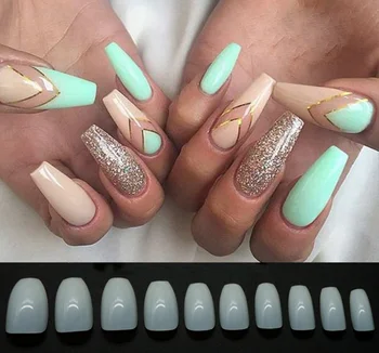 Professional Fingernail Full Cover Coffin Manicure Oval False Gel Professional Fingernail Full Cover Coffin Manicure Oval False Gel Nail Art Tips On
