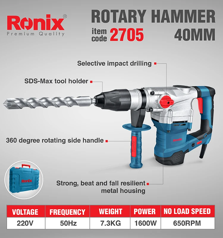 Ronix New 40mm Rotary Hammers 1600w Power Rotary Hammer Drill Machine