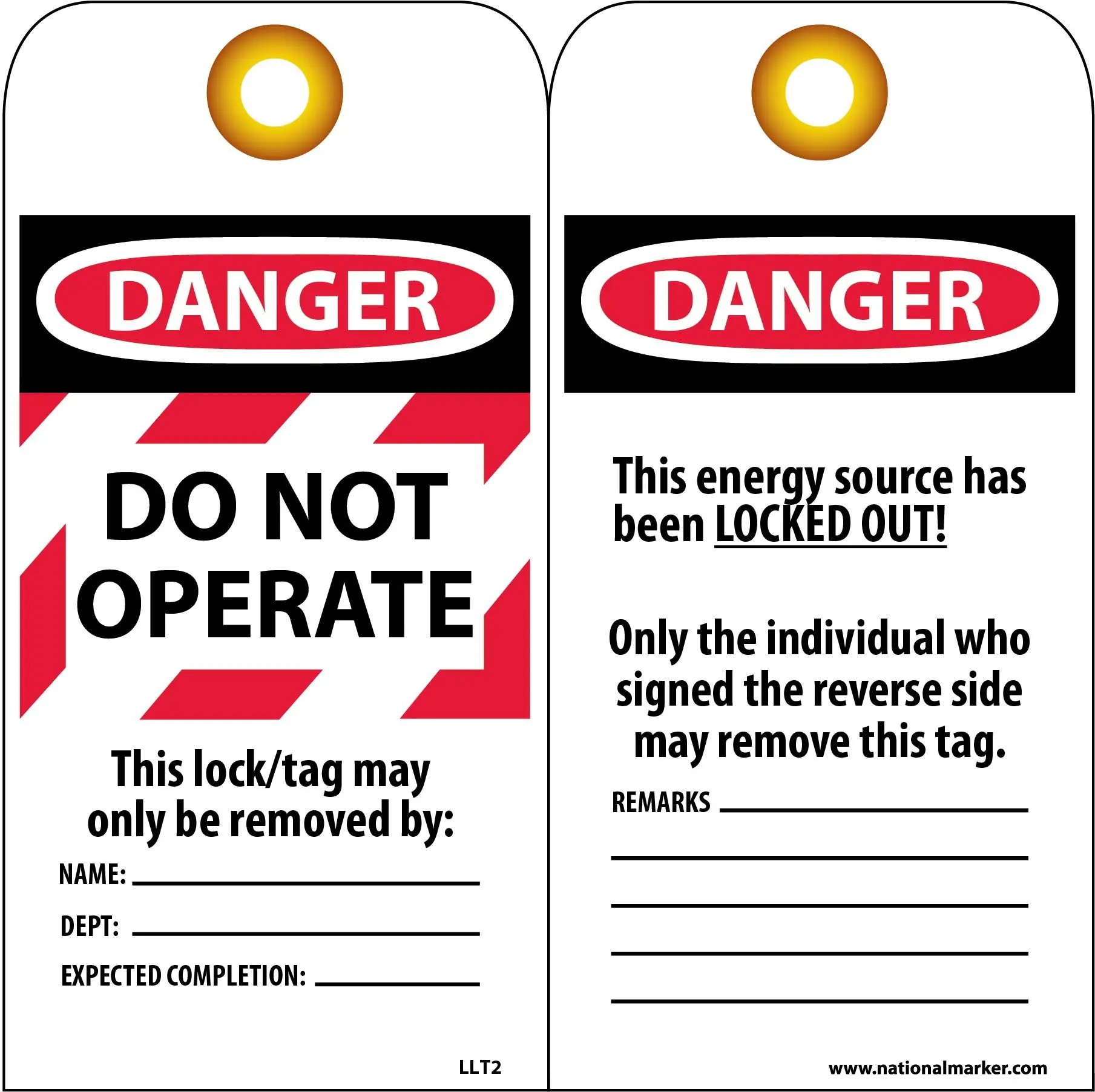 NMC RPT3DANGER Pack of 25 DO NOT OPERATE ELECTRICIANS AT WORK Accident Prevention Tag Black/Red on White Red 6 Height Unrippable Vinyl 3 Length 6 Height 3 Length
